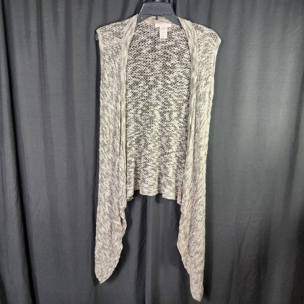 Womens Open Knit Draped Waterfall Vest Brown Marled M Boho Hippie Bohemian - Picture 1 of 6